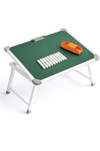 Image of YAJNAS Multipurpose Portable Green Chalkboard Study Laptop Table (15x23 Inch) | Height Adjustable Foldable Lap Desk & Bed Table for Kids, Home, Office, Online Classes & Learning | with Chalk & Duster
