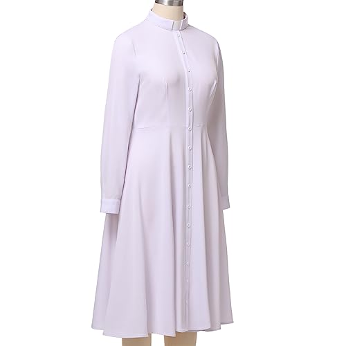 FAD-4U Church Clergy Dress for Women Long Sleeve Rows Buttons A Line Dress with Tab Collar4