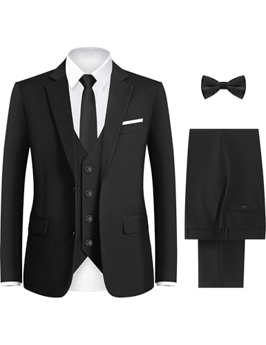 ELPA ELPA Suits for Men Slim Fit 3 Piece Black Tuxedo with Stretch Fabric Young Mens Suit for Business, Wedding, Prom, Party (Regular, 40R)