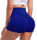 Women Yoga Shorts Ruched Booty High Waisted Gym Workout Shorts Butt Lifting Hot Pants Blue