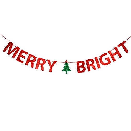Red Glittery Merry Bright Banner