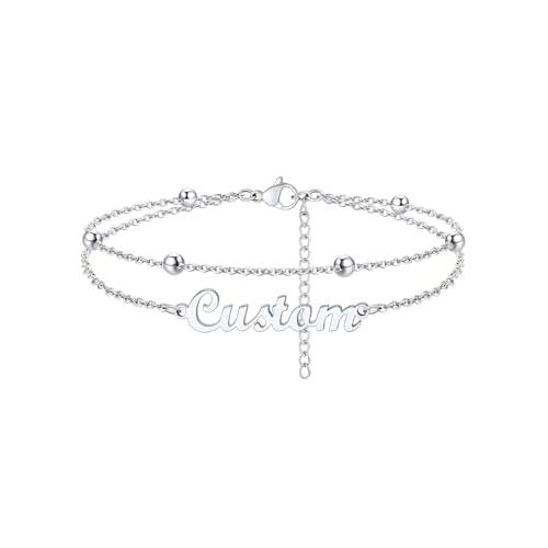 Custom4U Custom Name Anklet Bracelets for Women Waterproof Beaded/Figaro/Cuban/Rope/Wheat Chain Anklet Stackable Gold Plated Non Tarnish Custom Beach