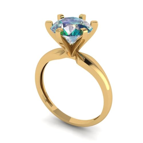 Clara Pucci 2.5 tcw Round Cut Engagement Ring for Women, 14K Solid Gold, Yellow Gold, Solitaire Blue Moissanite Bridal Anniversary Promise Ring2
