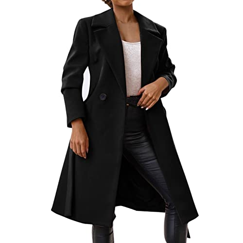 Trenchcoats für Damen, Damen-Übermantel, modische schlanke lange Jacke, elegantes Business-Langarm-Outwear-Klassisches Revers-V-Kragen-Mantel mit Taschen einfarbig,...