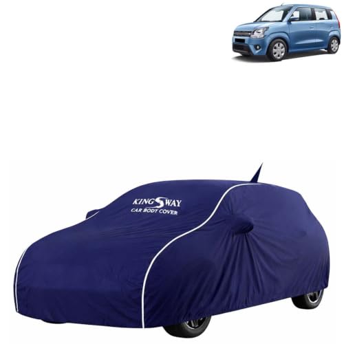 Image of KINGSWAY Super Waterproof Car Cover Only with Maruti Suzuki Wagon R (Year 2019 Onwards - All Model) | Mirror and Antenna Pockets | All Weather Car Body Cover with Silver Piping | Blue
