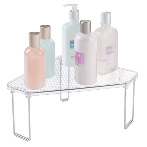 Mdesign Plastic/Steel Corner Stackable Rack, Storage Organizer Shelf For Bathroom, Vanity, Countertop, Sink, Cabinet, Holds Makeup, Shower Accessories, Ligne Collection - 2 Pack - Clear #TOP4