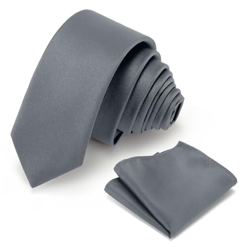 Boys Charcoal Grey Tie Pocket Square Set Suitable for Teenagers Weddings School Graduation Ceremony Comes with Gift Box