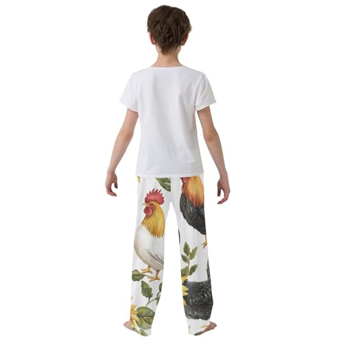 ZZXXB Sunflower Rooster Boys Long Pants Soft Trousers Elastic Waist Kids Lounge Bottoms with Pockets S-XL3