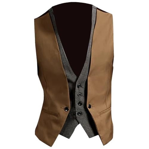 Men's Formal Waistcoat Vest, Solid Color Single Button V-Neck Gilet, Casual Business Fake Two-Piece