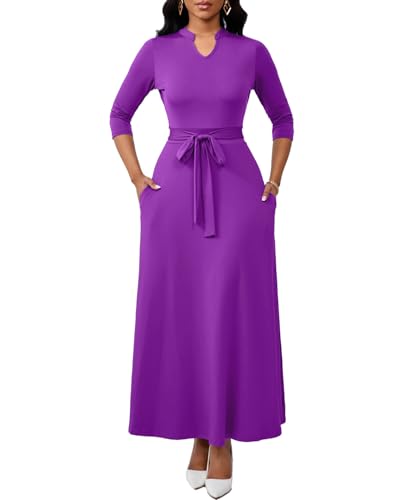 Image of BubFee Maxi Dresses for Women Semi Formal Long Dress 3 /4 Sleeve Casual A-line Church Dresses with Pockets