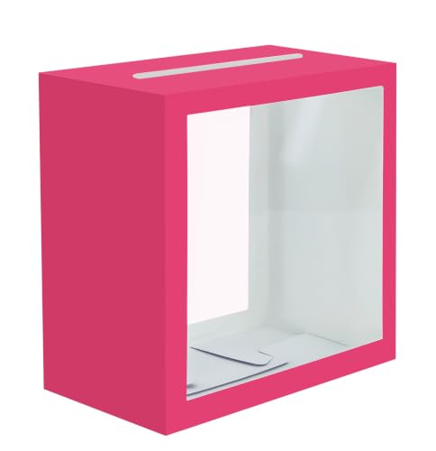 Image of SietDESEO Hot Pink Card Box for Party with Clear Window Large Gift Card Box Holder for Wedding Reception Birthday Graduation Baby Shower Raffle Ticket Box