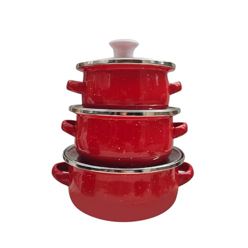 Casserole profonde émaillée rouge ultra robuste à double poignée - 2