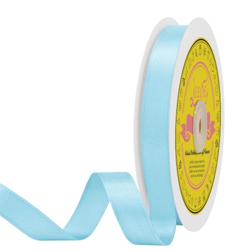 Image of Double Face Light Blue Satin Ribbon 5 /8 inch X 50 Yards Polyester Light Blue Ribbon for Gift Wrapping Very Suitable for Weddings Party Invitation Decorations and More