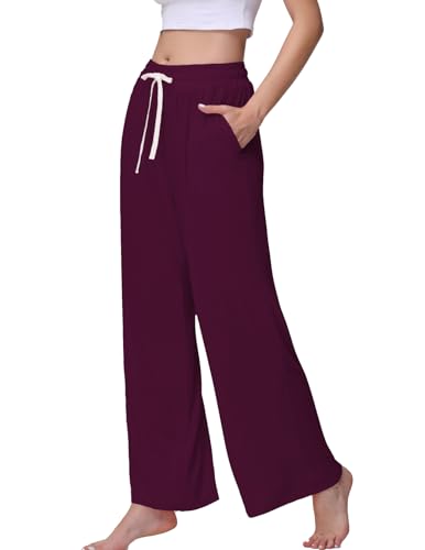 Image of Veseacky Women's Wide Leg Lounge Pants Yoga Pajamas Comfy Stretch Drawstring Pajamas Puls Size Dance Bottoms S-4XL