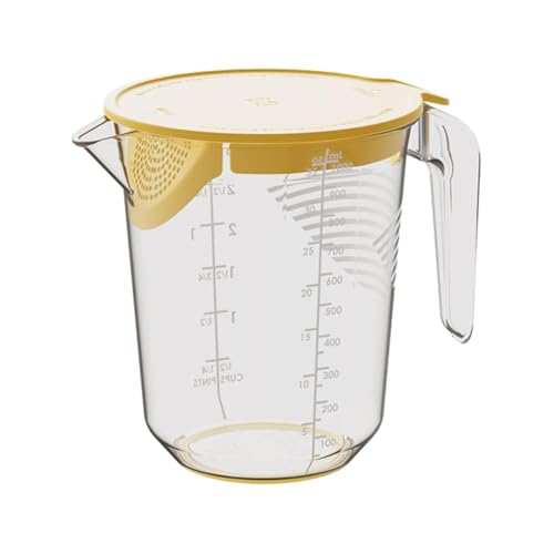 計量 カップ キッチン計量カップ蓋付き 多目的 1L 液体目盛計量ジャグ キッチン計量カップ フィルタープレート、 米計量カップ 計量カップ 蓋付き 防塵 ストレーナー機能 取っ手付 レンジ対応 液体用計量カップ