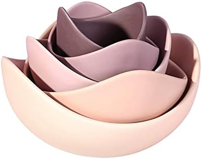 Notakia Salad Decorative Bowls Lotus Shaped Pasta Bowls Dishwasher & Microwave Safe, Unique Angled Ceramic Bowls for Salad, Pasta, Soup, Rice, Prep, Ideal for Home and Restaurant (Purple 5 Packs)