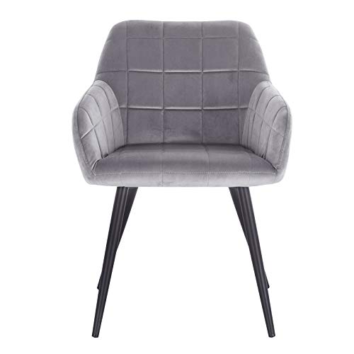 eSituro 1 x Sillas de Comedor Nordicas Diseño Vintage Moderna Silla Tapizada en Terciopelo con Reposabrazos Silla Nordicas Cocina Salón Estructura de Metal Gris