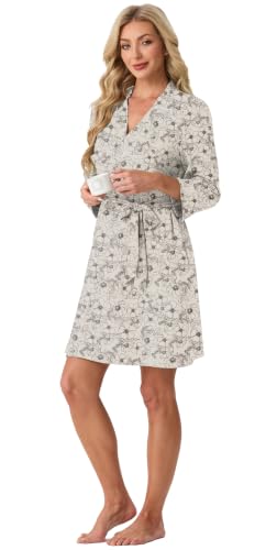 Image of PrinStory Womens Robe Knee Length Soft Knit Bathrobe S-2XL | V-Neck 3 /4 Sleeve Robes with Pockets, Lightweight, Breathable Bath Robe for Shower, Spa, Travel, Home, Party, Nursing
