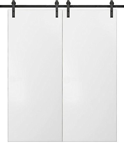 SARTODOORS Sliding Double Barn Doors 60 x 84 | Planum 0010 White Silk | 13FT Rails Hangers Stops Hardware Set | Modern Solid Panel Interior Door