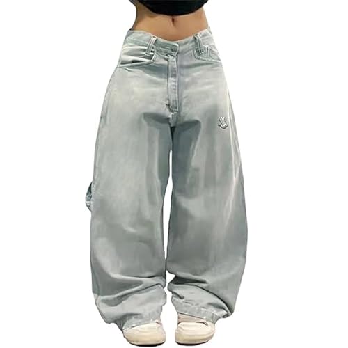 Baggy Barrel Y2k Sweatpant Jeans for Women High Waist Vintage Wide Leg Jeans with Skeleton Print Goth Denim Pants2