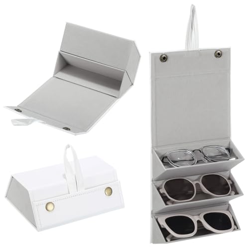 Image of PATIKIL Travel Sunglasses Organizer, 3 Slots Foldable Sunglasses Holder Leather Sunglass Storage Organizer Case
