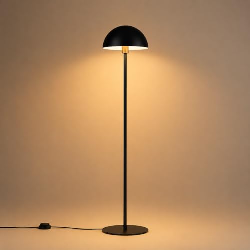 Image of Modern Floor Lamp for Living Room | Matte Black Standing Lamp with Dome Metal Shade | Minimalist Ambient Corner Light for Bedroom, Reading & Home Decor
