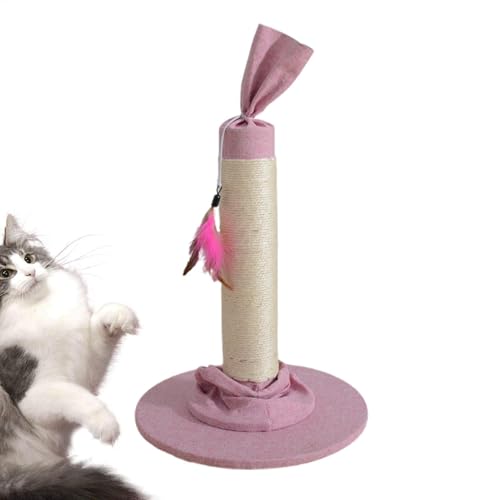 Scratching Post, Tall Candy Design Scratch Pole, Interactive Scratch Pole with Dangling Feather Toy, Fabric Covering Base for In