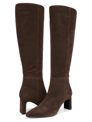 Coutgo Womens Knee High Boots Closed Pointed Toe Chunky Heel Tall Boots Side Zipper Fall Dress Boot Shoes4