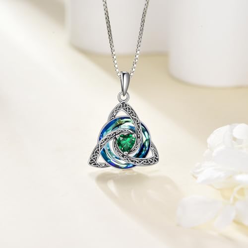 Celtic Knot Necklace 925 Sterling Silver Trinity Knot Triquetra Crystal Pendant Irish Scottish Jewelry Gifts for Women3