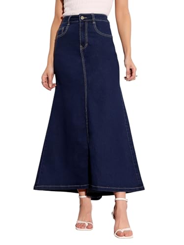 Image of Miss Chase Women's Regular High Rise Above Knee Stretchable Denim Skirt
