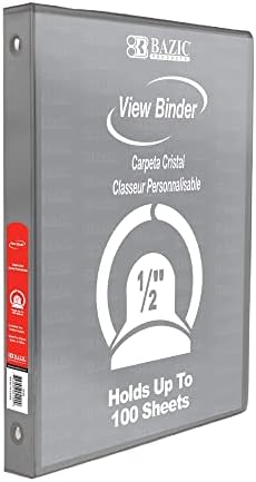 BAZIC 3 Ring Binder 1/2″ Economy View Binders Organizer – Grey, Round Ring, Hold 100 Sheets Paper, for School Office Home, 12-Count