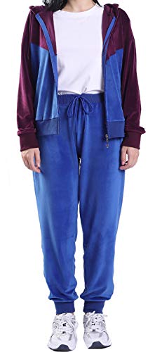 Velvet Tracksuit for Women Set Casual Long Sleeve Zip Up Hoodie Sweatshirt & Jogging Sweatpants Suit 2 Piece Outfits(RoyalBlue Medium)