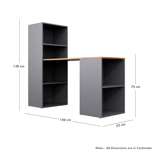 Image of Bniture Wooden Study Table for Home with Bottom Storage | Engineered Wood Study Table with Book Shelf | Multi Purpose Computer Desk for Writing, Laptop Table for Office & Home, Slate Grey & Giant Wood