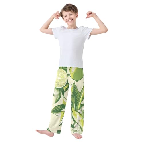 Lime and Floral Boys Long Pants Soft Trousers Elastic Waist Kids Lounge Bottoms with Pockets S-XL3