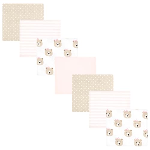 Image of Little Treasure Hudson Baby Cotton Poly Flannel Receiving Blankets Multipack, Pink Taupe Bears, 30x30 inches