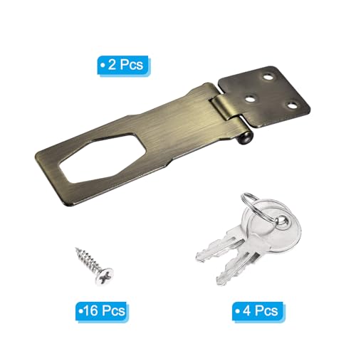 Image of PATIKIL Keyed Hasp Locks, 2 Pack 4 Inch Twist Knob Locking Hasp Zinc Alloy Safety Hasp Latches with Keys Keyed Alike for Cabinet Small Door, Bronze