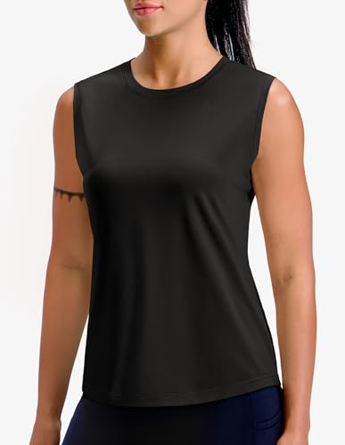 MIER Sleeveless Athletic Tops for Women Dry Fit Running Workout Tank Top Crew Neck UPF 50+ Active Tennis Gym Yoga Tee Shirts2