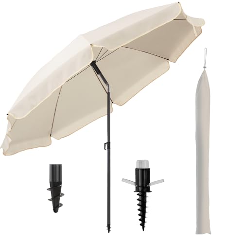 Menz Sonnenschirm Strand Ø 180 cm, 3er Set - Strandschirm windfest stabil, UPF50+ Sonnenschirm Strand mit UV-Schutz, Strandschirm mit Bodenhülse & Schutzhülle, Beige