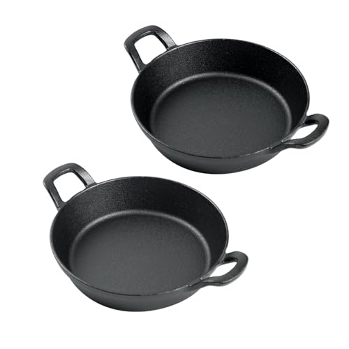 DVK Small Cast Iron Skillet Round Frying Shrimp Pan Set Suitable for kitchen, Indoor and Outdoor Picnics (2, 7In)