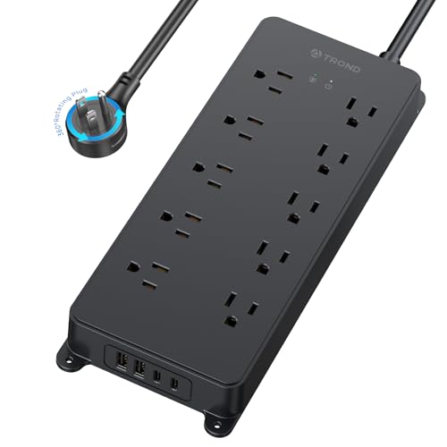 TROND Surge Protector Power Strip with 360&deg; Rotating Flat Plug, 4000J, ETL Listed, 10 Widely Spaced...