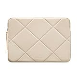 Comfyable Slim Cute Laptop Sleeve 13 Inch 14 Inch Compatible for MacBook Air M2 M1, MacBook Pro 13-14 Inch M3 M2 M1, Quilted Faux Leather Laptop Computer Carrying Mac Case for Women, Beige