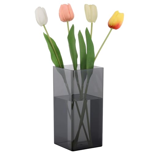 Segus Jarrones de Flores de Acrílico, 12 X 25cm Jarrón Rectangular, Floreros Decorativos Modernos, para Centro de Mesa Moderno para Hogar (Negro Translúcido)