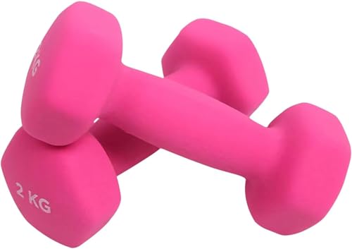 Dumbbells Hand Weights Set of 2 - Vinyl Coated Exercise & Fitness Dumbbell for Home Gym Equipment Workouts Strength Training Free Weights for Women Men (PINK 2KGX2)