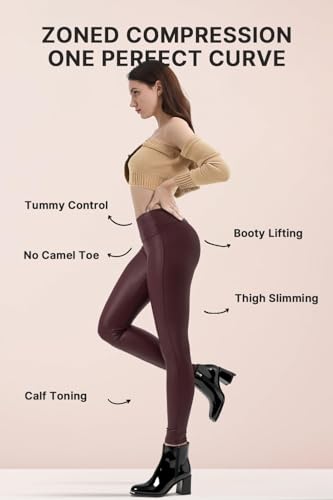 Image of Retro Gong Faux Leather Leggings for Women, Black High-Rise Pants