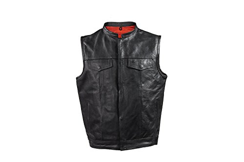 Dream Apparel Men's Leather Vest With Concealed Carry Pocket & Red Liner MV316-11-56