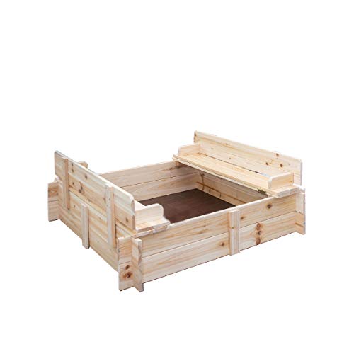 Be Mindful Solid Wood Sandbox for Outdoor Play (Large)
