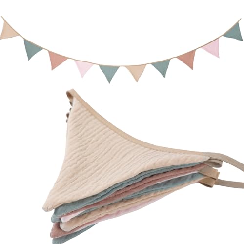 Image of Uorbmaio Pennant Banner Bunting Flags Multicolor, Garland Triangle Banners Fabric for Boho Shower Wedding Party Decorations Nursery Playroom Decor(Pastel)