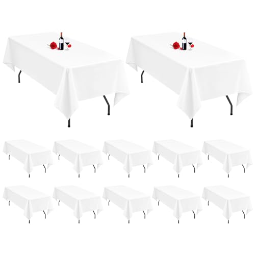 Lumaycens Paquet de 12 nappes Blanches 153x260 cm nappes rectangulaires Nappe Blanche pour Table de 6 Pieds Nappe en Tissu Polyester lavables rectangulaires pour Banquet...