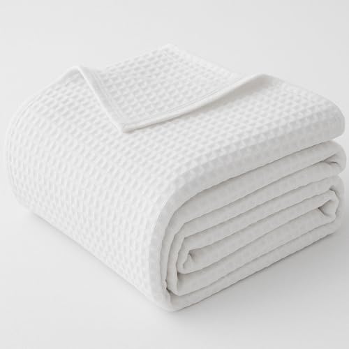 Image of Super Soft & Breathable 100% Microfiber Waffle Blanket - Throw Blanket and Quilt for Bed & Sofa Double(90x100) Size - Snow White