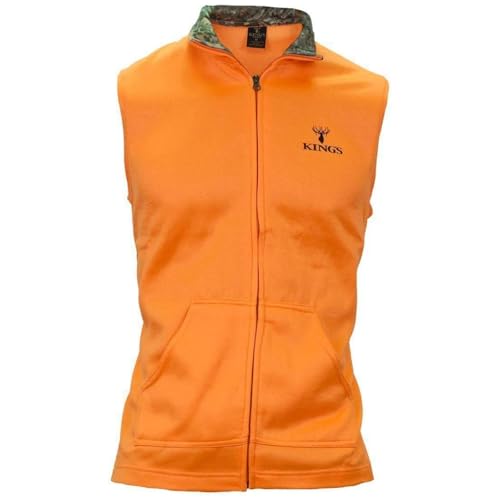 King's Camo Men's Blaze Orange Hunter Full Zip Bright Poly Fleece Vest with 2 Side Hand Pockets & Desert Shadow Accent Collar2